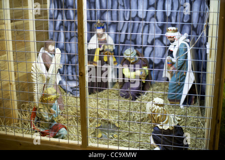 christmas public nativity scene without the baby jesus pre christmas Stock Photo