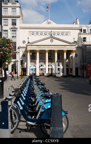 London has introduced a bicycle hire scheme sponsored by Barclays bank. Cycle stations are placed in handy places for visitors Stock Photo