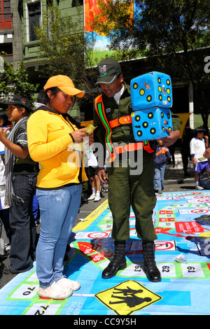 Transport police organise a huge street board game to teach children what road signs mean for Pedestrian Day, La Paz, Bolivia Stock Photo