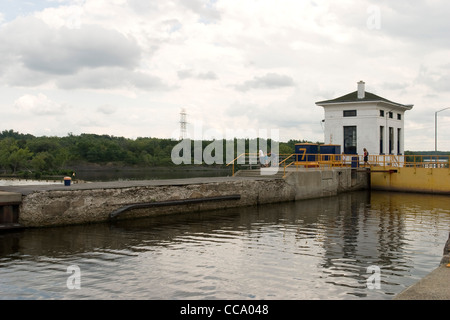 New York Erie Canal Lock number 7 is located in Niskayuna, NY on the Mohawk River. Stock Photo