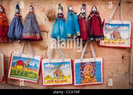 Traditional Rajasthani puppet dolls on sale as souvenirs in Rajasthan, India Stock Photo