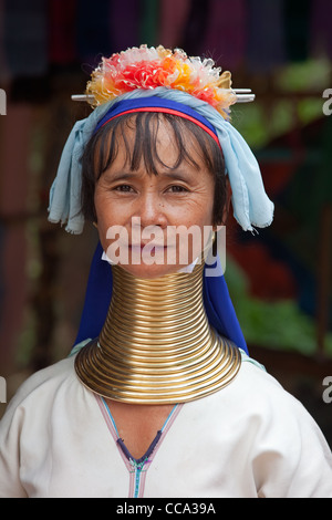 A mature women of the Long neck women Padaung Tribe Stock Photo