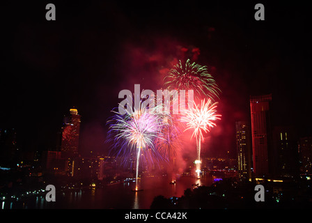 2012 New Year Fireworks over Chao Phraya River in Bangkok Stock Photo