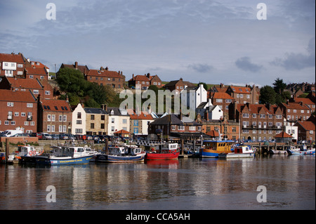 Fishing boats in Whitby harbour, North Riding, Yorkshire, England Stock Photo