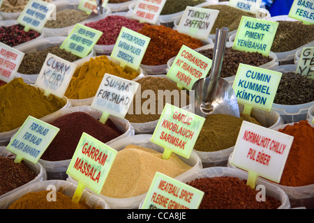 Spices on display in Turkish market Stock Photo