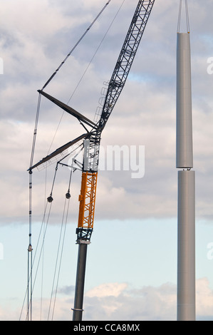 A  LIEBHERR LTM 11200-9.1 crane , mounting a wind turbine Stock Photo