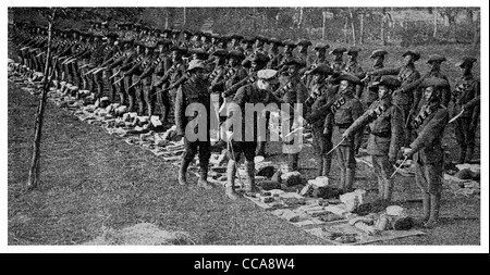 1916 Sikh Gurkha Jodhpurs kit inspection before front line action parade officer uniform bayonet equipment rifle Stock Photo