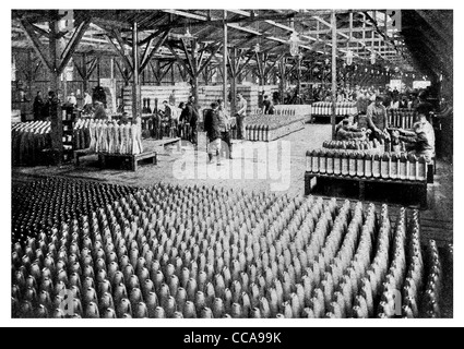 1917 Ammunition factory bomb shells shell Belgian munition works artillery manufacture explosives Stock Photo