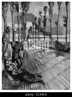 1914 spy spies executed Germans German execution road side shot dead blind folded British officers car vehicle stop check Stock Photo