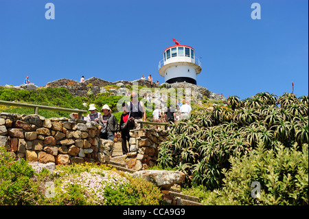 Final ascent to Cape Point Lighthouse, Cape Peninsula, Western Cape, South Africa Stock Photo