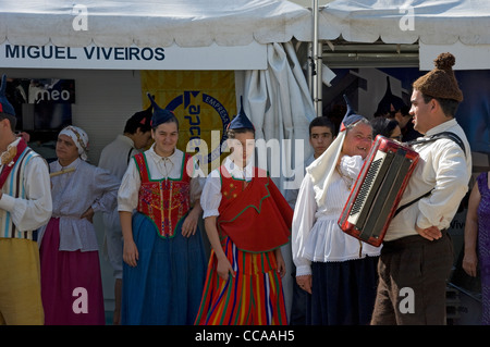 Folk dancers group preparing to perform in the town centre Funchal Madeira Portugal EU Europe Stock Photo