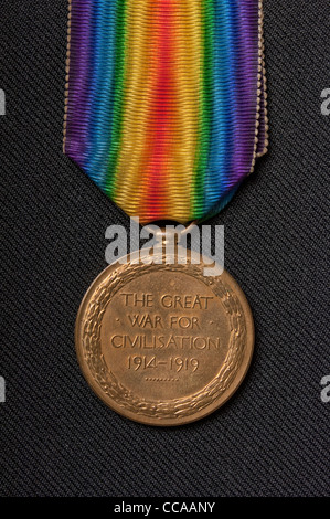 Close up of reverse of a British World War 1 campaign Victory Medal Stock Photo