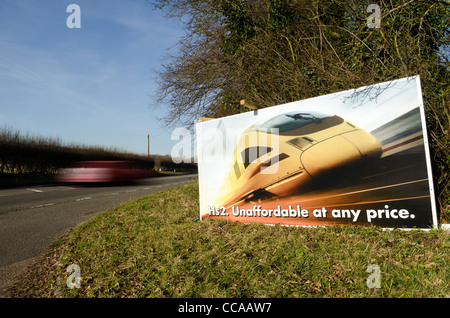 A large roadside HS2 protest poster at the side of the A413 near Wendover Bucks UK Stock Photo