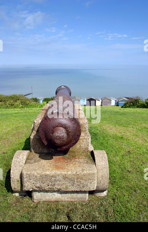 View out to sea from cannon at Marine Parade Tankerton slopes in Whitstable Kent Stock Photo