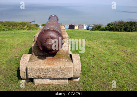 View out to sea from cannon at Marine Parade Tankerton slopes in Whitstable Kent Stock Photo