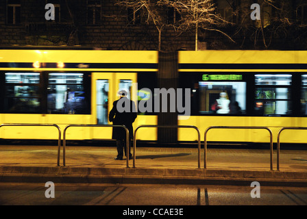 Man standing alone on platform, Budapest, Hungary, Europe Stock Photo