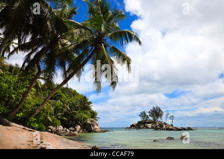 Anse Royale Bay with a view to Ile Souris Island, South Seychelles, Mahe Island. Indian Ocean Stock Photo