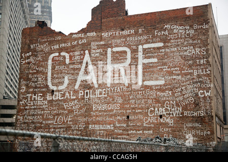 Detroit, Michigan - Aarwork on the wall of a vacant downtown building. Stock Photo