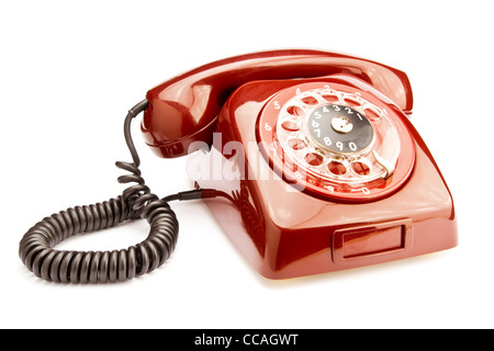 Red old phone isolated on white background Stock Photo