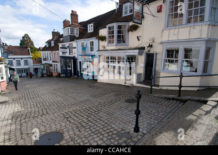 Quay Hill in Lymington on the boundary of the New Forest National Park, Britain. Stock Photo