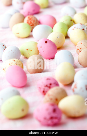 Close-up of pastel colored chocolate Easter egg candy Stock Photo