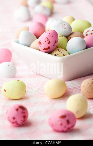 Close-up of pastel colored chocolate Easter egg candy Stock Photo