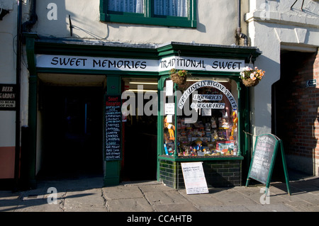 An old-fashioned sweet shop in Market Place in the market town of Thirsk in North Yorkshire, Britain. Stock Photo