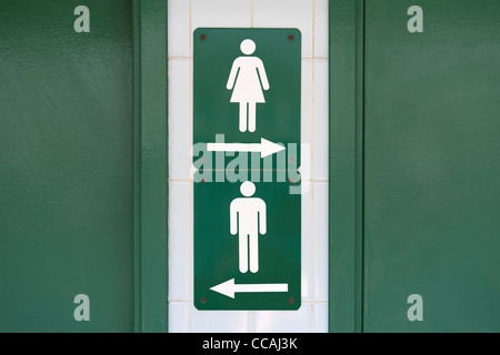 Green sign with male and female symbols directed to go in opposite directions Stock Photo