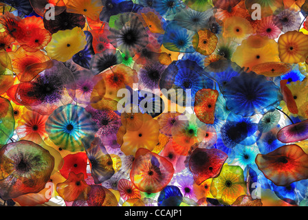 Colourful glass on the ceiling of the reception area in the Bellagio hotel, Las Vegas. Stock Photo