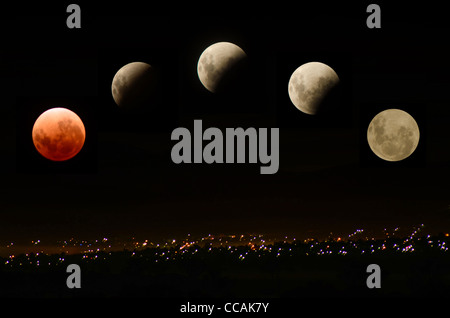 Total lunar eclipse series over Tamworth Australia, December 11, 2011 Stock Photo