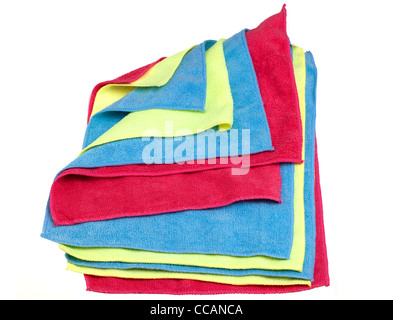 Pile of six coloured microfibre cloths Stock Photo