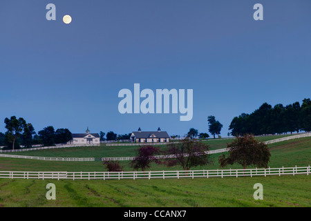 Moon rising over a horse farm Stock Photo