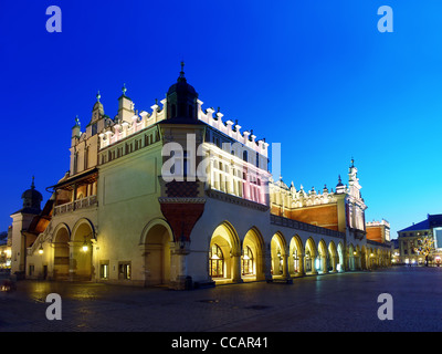 Gothic Cloth Hall Sukiennice on the Main Market Square in Krakow by night Stock Photo