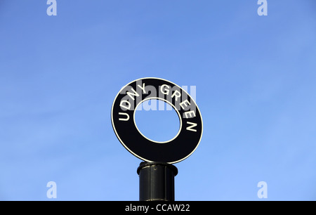 Road sign at the centre of the small village of Udny Green in Aberdeenshire, Scotland, UK Stock Photo