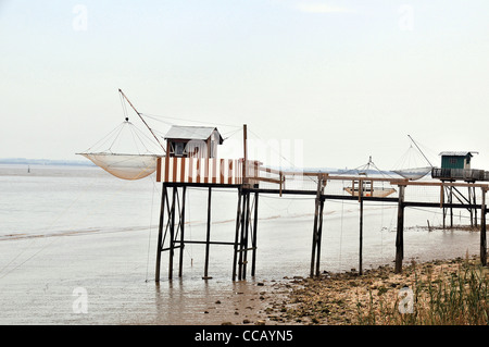 fishing with a carrelet on the Gironde estuary Medoc Aquitaine France Stock Photo