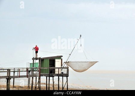 fishing with a carrelet on the Gironde estuary Medoc Aquitaine France Stock Photo
