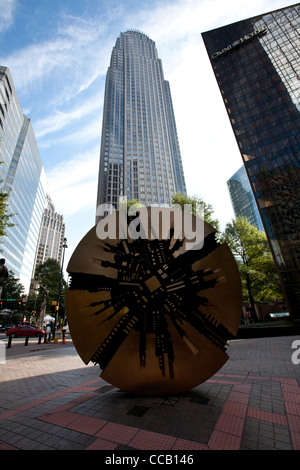 Statue the Grande Disco by Arnaldo Pomodoro at the Bank of America Plaza Charlotte, NC. Stock Photo