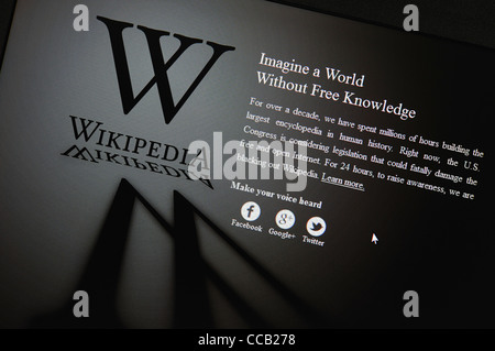 Wikipedia Shutdown, 18 Jan 2012. Stock Photo