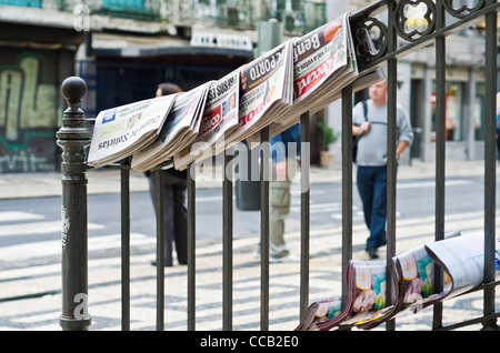 Newspaper in Rua Augusta. Lisbon, Portugal Stock Photo