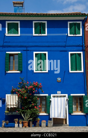 Blue painted house in Burano Stock Photo