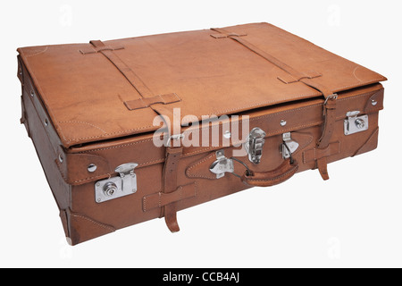 Detailansicht eines alten braunen Lederkoffers | Detail photo of a old brown lether suitcase Stock Photo