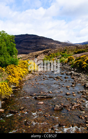 River Torridon,the village,Mountains,Hills,Steep,Walking,Hiking area,Gorse Bushes, Wester Ross,Northwest Highlands,Scotland Stock Photo