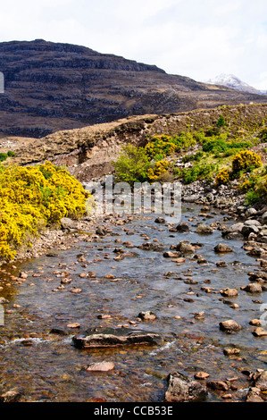 River Torridon,the village,Mountains,Hills,Steep,Walking,Hiking area,Gorse Bushes, Wester Ross,Northwest Highlands,Scotland Stock Photo