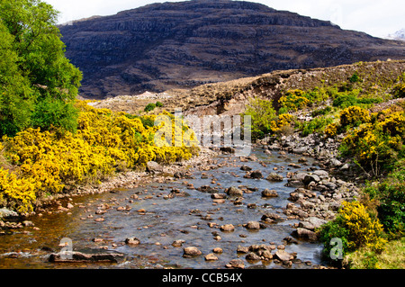 River Torridon,the village,Mountains,Hills,Steep,Walking,Hiking area,Gorse Bushes, Wester Ross,Northwest Highlands,Scotland Stock Photo