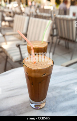 Frappes on a cafe table in Kefalonia, Greece Stock Photo