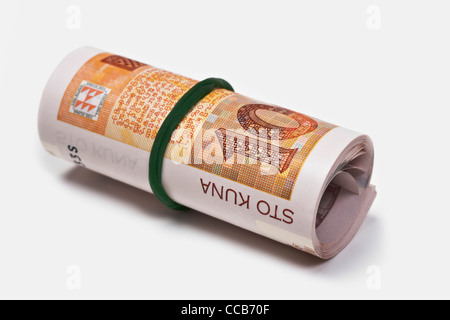 many 100 kuna banknotes, rolled up and held together with a rubber, Croatia, Europe Stock Photo