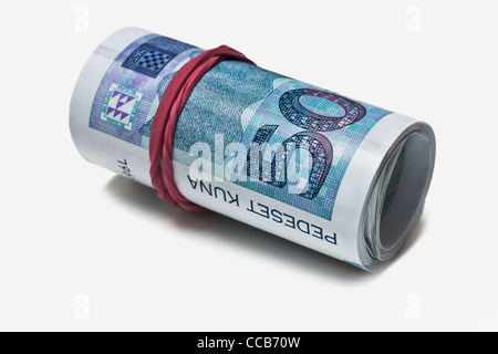 many 50 kuna banknotes, rolled up and held together with a rubber, Croatia, Europe Stock Photo