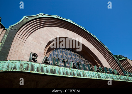 Main railway station in Helsinki, Finland. On a summer day with blue sky. Stock Photo