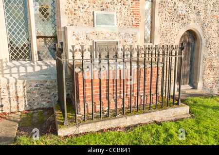 All Saints Church, High Laver, Essex, England showing the grave of the English philosopher John Locke. Stock Photo