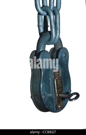 antique weathered english padlock and chain isolated on white background Stock Photo